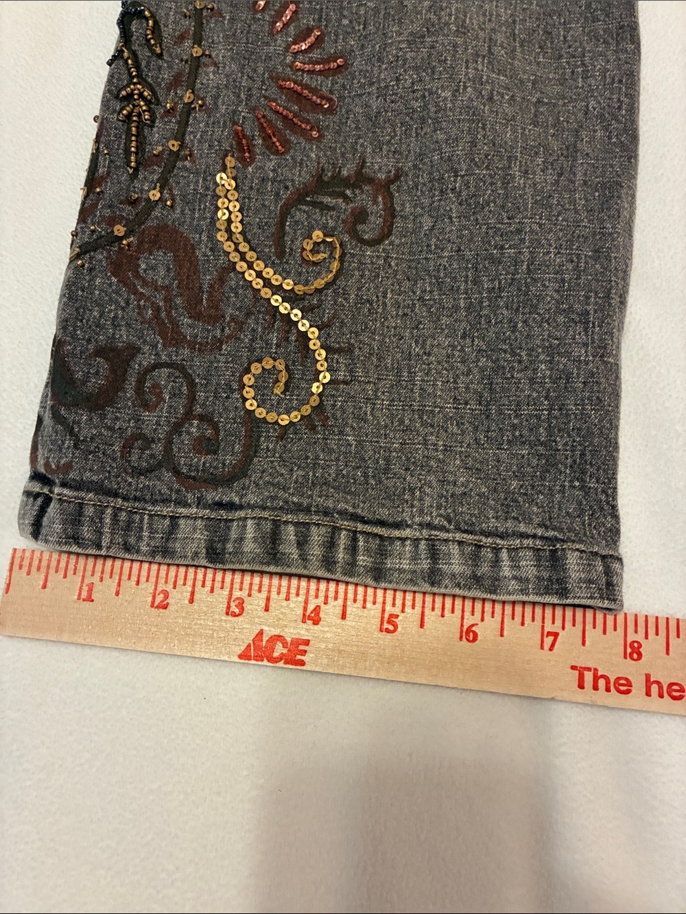 Chico's Gray Flare Jeans with Paisley Embroidery - Picture 12 of 15